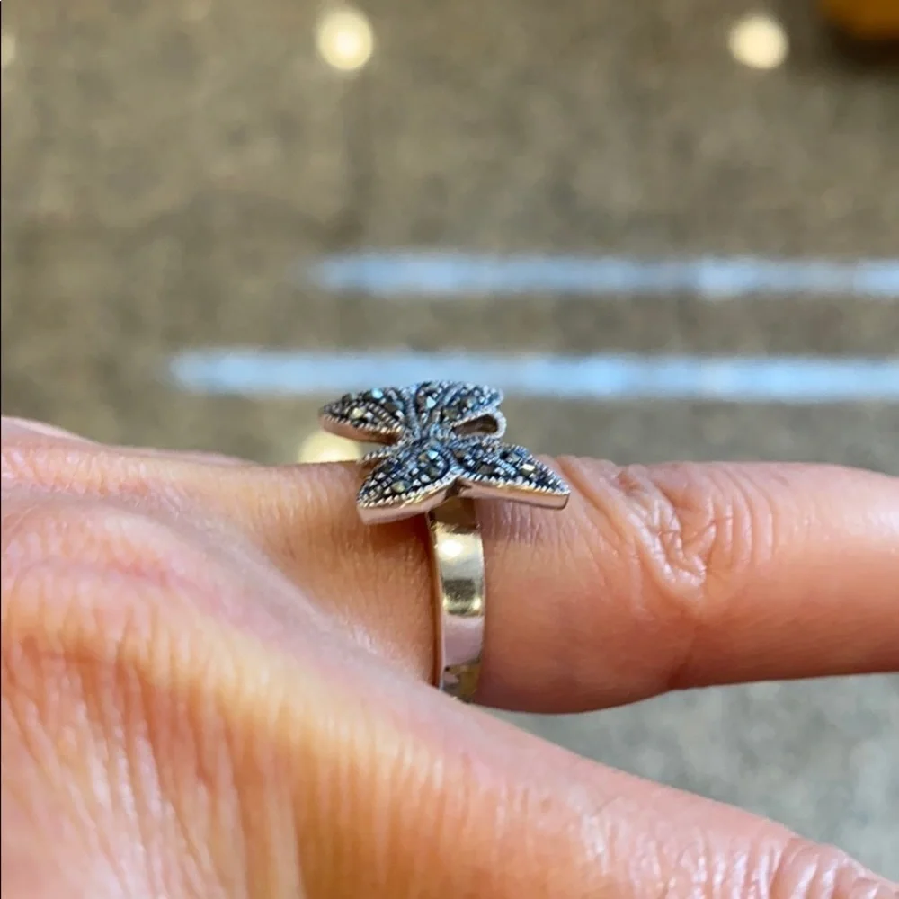 New Black Oxidized Butterfly Ring CZ Ring size 6